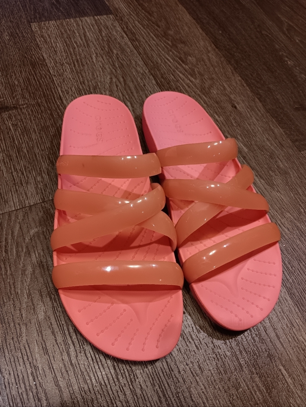 WOMEN'S CROCS WATERMELON SPLASH GLOSSY STRAPPY FLIP FLOP SANDALS SIZE 9
